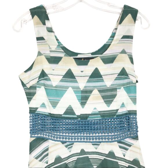 Jack Green Green Chevron Fit and Flare Sleeveless Dress Sz 2 - Picture 3 of 9